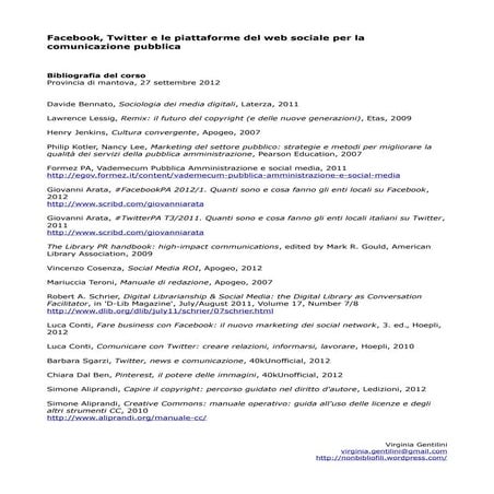 Web sociale comunicazione pubblica mantova bibliografia_2012
