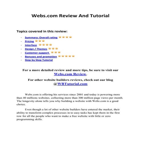 Webs Review And Tutorial