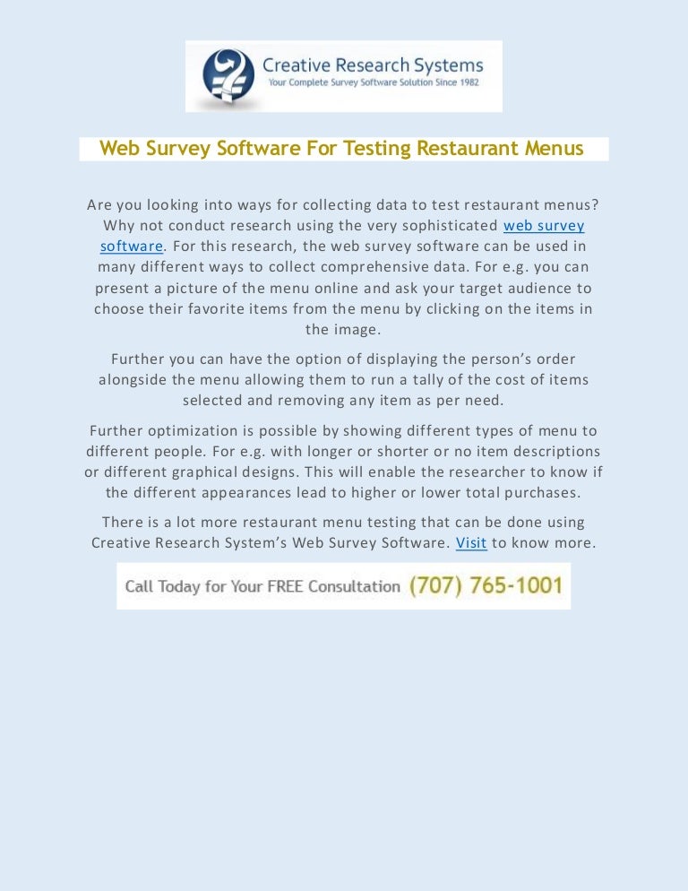 web survey software for testing restaurant menus