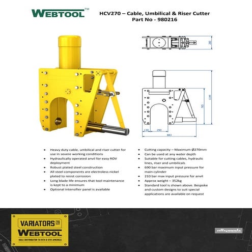 Webtool HCV270 Cable Umbilical and Riser Cutter - Data Sheet | PDF