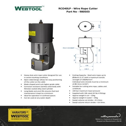 Webtool HCV100 Cable Umbilical and Riser Cutter - Data Sheet | PDF