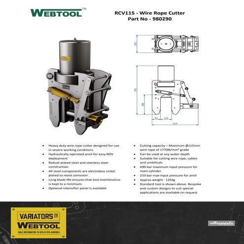 Webtools RCV115 Wire Rope Cutters Electroless Nickel Plated Steel Constructio...