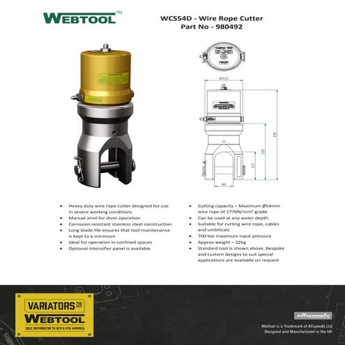 Webtool HCV100 Cable Umbilical and Riser Cutter - Data Sheet | PDF