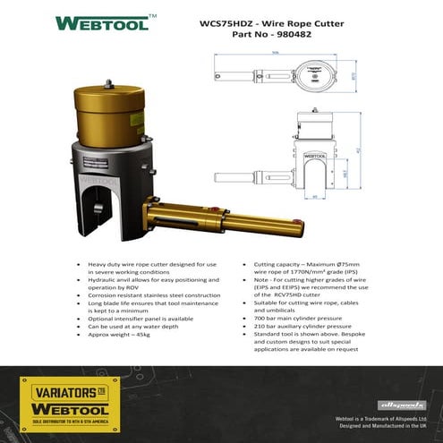 Webtools WCS75HDZ Wire Rope Cutters up to 75mm - Data Sheet