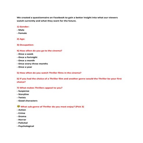 Questionnaire : Thriller