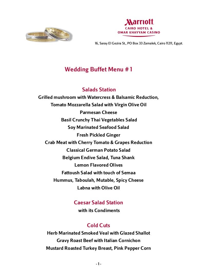 Wedding buffet menus