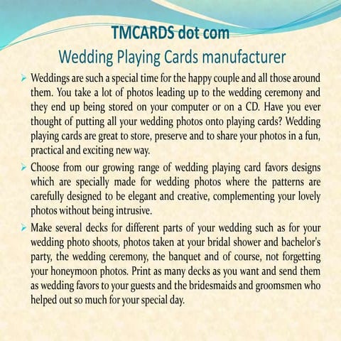 Tmcards dot com – wedding playing cards manufacturer
