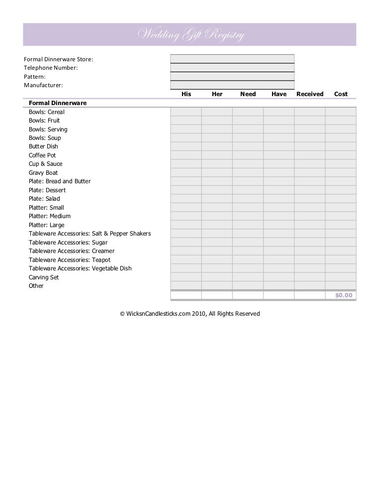 wedding gift registry checklist