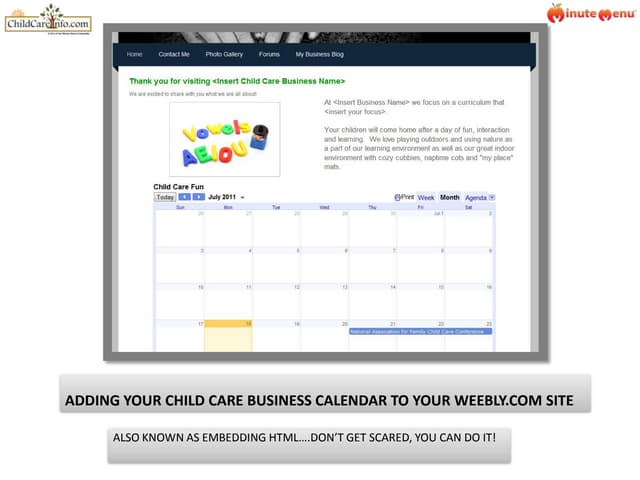 Weebly.com adding a calendar