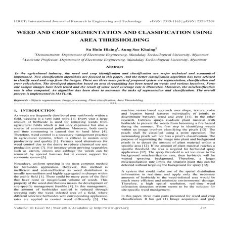 Weed and crop segmentation and classification using area thresholding