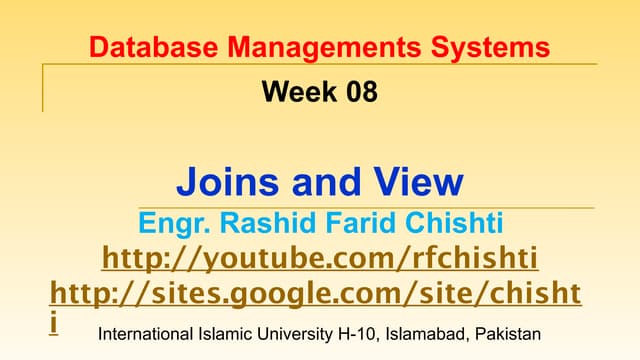 DBMS: Week 08 - Joins and Views in MySQL