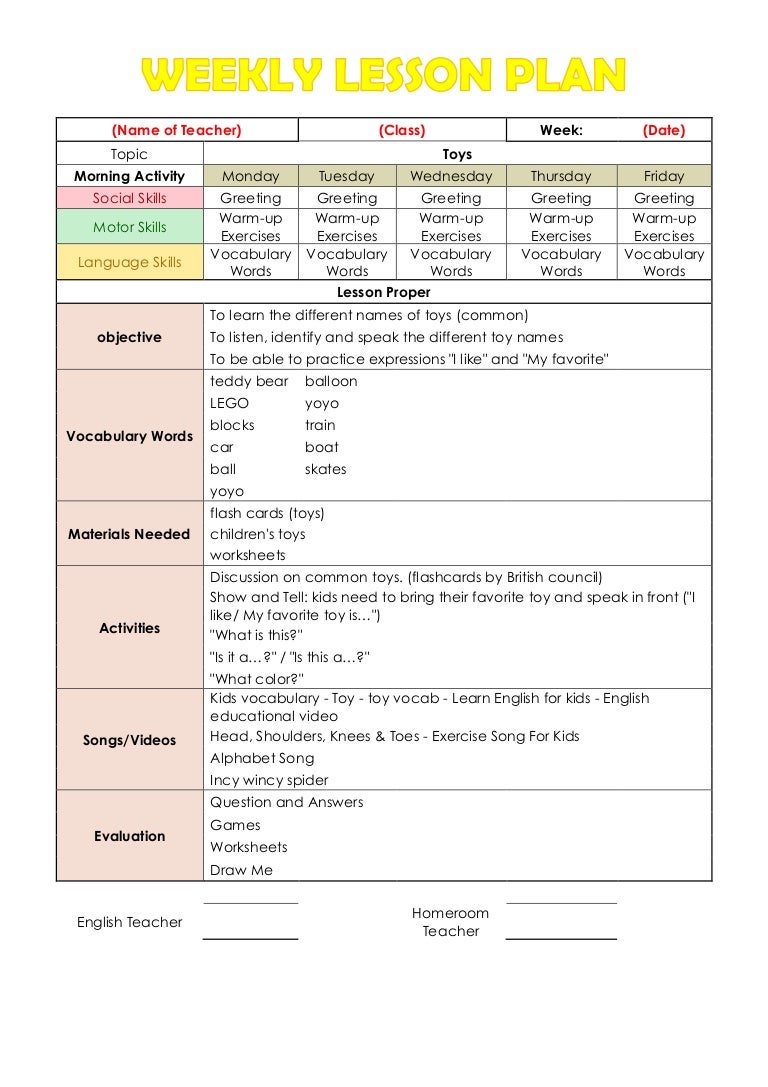 Weekly Lesson Plan: Toys
