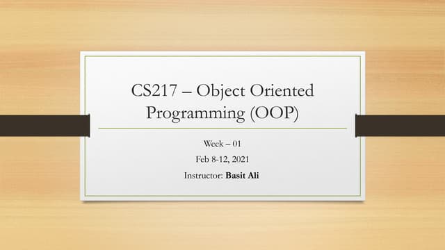 Object Oriented Programming Week 1 Lecture