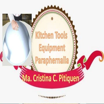 Cookery 8 -Week 1   kitchen tools, equipment, paraphernalia