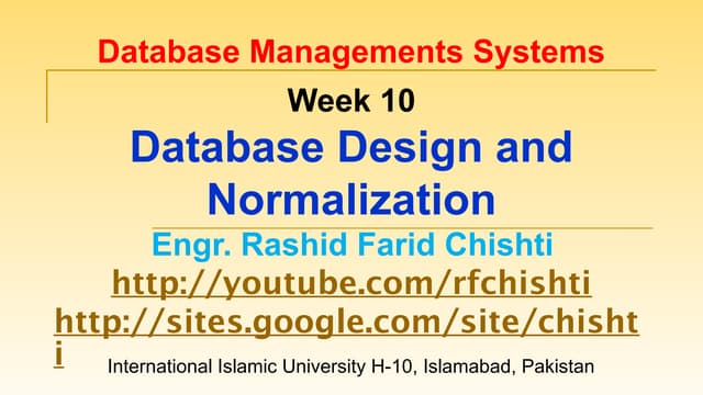 DBMS: Week 10 - Database Design and Normalization