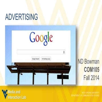 WVU COM 105 - Chapter 10 (Advertising) 