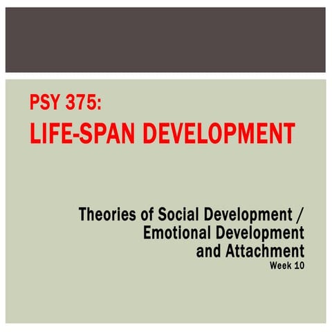 Week 10 Theories of Social Development, Emotional Development, and Attachment