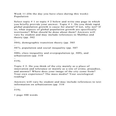 Week 11 (On the day you have class during this week) Population .docx