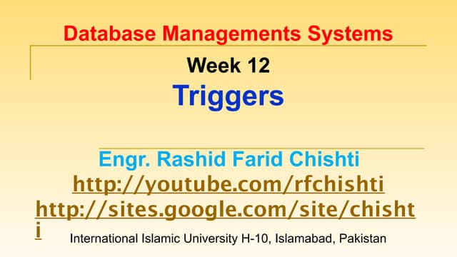 DBMS: Week 12 - Triggers in MySQL Database Server | PPT