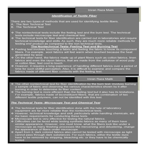 IDENTIFICATION LECTURE OF DIFFERENT FIBERS BY DIFFERENT WAYS