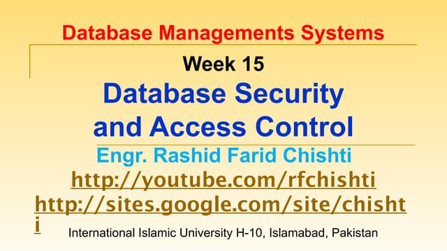 DBMS: Week 15 - Database Security and Access Control