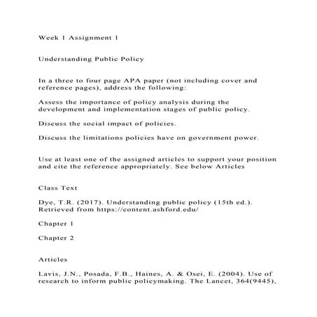 Week 1 Assignment 1Understanding Public PolicyIn a three.docx