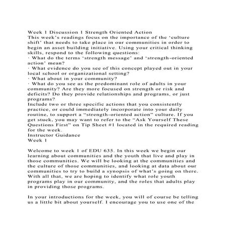 Week 1 Discussion 1 Strength Oriented ActionThis week’s readings.docx