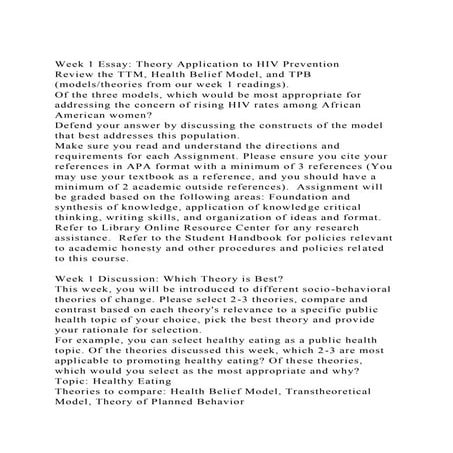 Week 1 Essay Theory Application to HIV PreventionReview the TTM.docx
