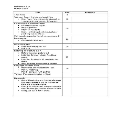 Week 1 friday lesson plan