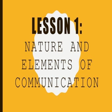 Nature and Elements of Communication: Oral Communication in Context