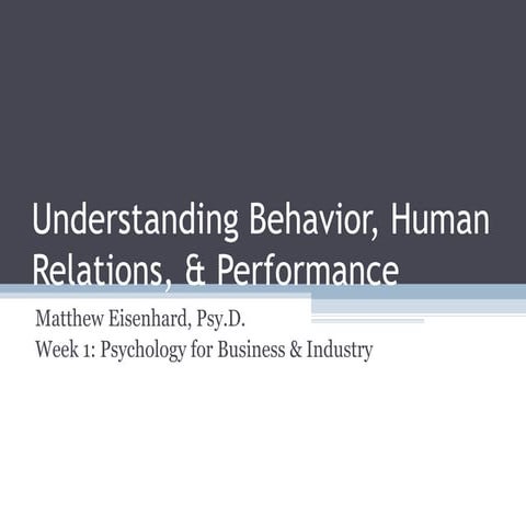 PSY 126 Week 1: Understanding Behavior, Human Relations, & Performance