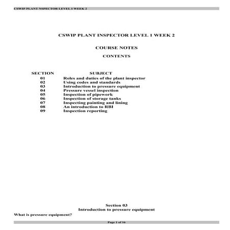 Cswip 11-01 - plant inspection- Week 2 cours