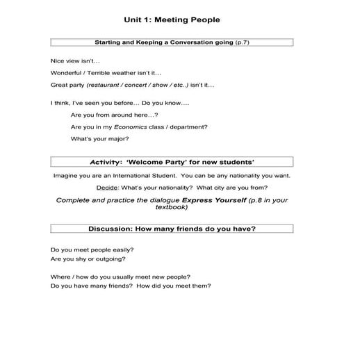 Week 2 - Unit 1 - Class 2 - Meeting People
