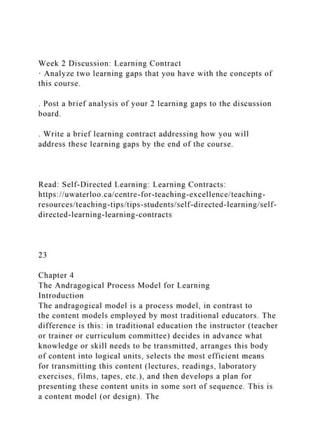 Week 2 Discussion Learning Contract· Analyze two learning gaps .docx