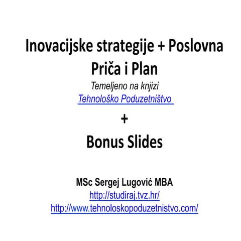 Inovacijske strategije & Poslovna priča i Plan