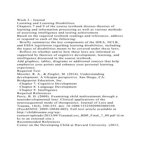 Week 3 Journal Learning and Learning DisabilitiesChapters 7 docx