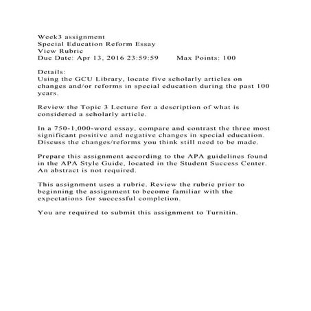 Week3 assignmentSpecial Education Reform EssayView RubricDue D.docx