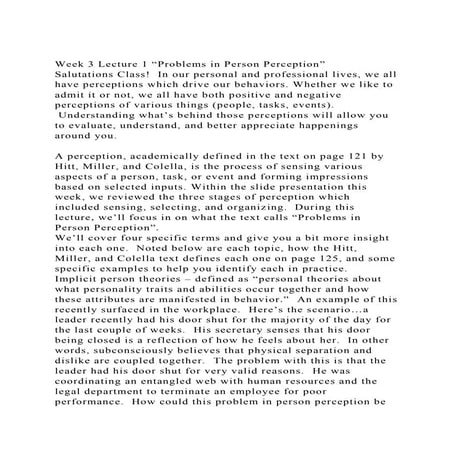 Week 3 Lecture 1 Problems in Person Perception”Salutations Clas.docx