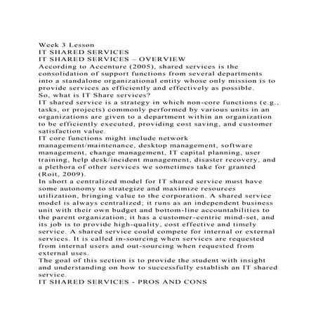Week 3 LessonIT SHARED SERVICESIT SHARED SERVICES – OVERVIEW.docx