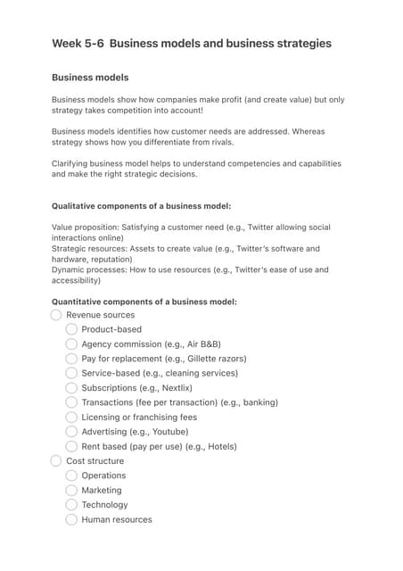 Week 5 6 Business Models And Business Strategies Pdf Week 5 6 Business Models And Business Strategies Pdf