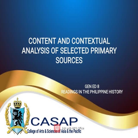 Content and Contextual Analysis of Philippine Historical Primary ...