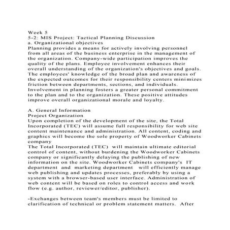 Week 55-2 MIS Project Tactical Planning Discussiona. Organiz.docx