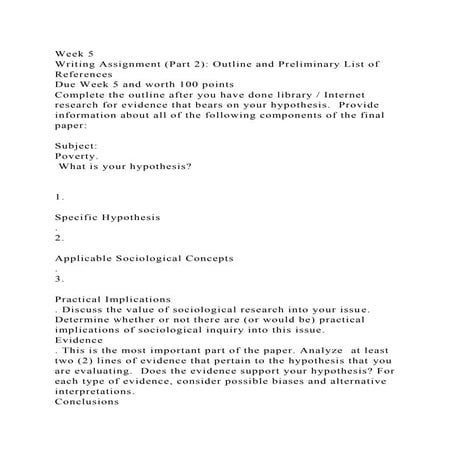 Week 5 Writing Assignment (Part 2) Outline and Preliminary List o.docx
