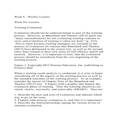 Week 6 - Weekly LectureWeek Six LectureTraining Evaluation.docx