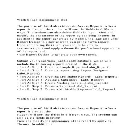 Week 6 iLab Assignments DueThe purpose of this iLab is to crea.docx
