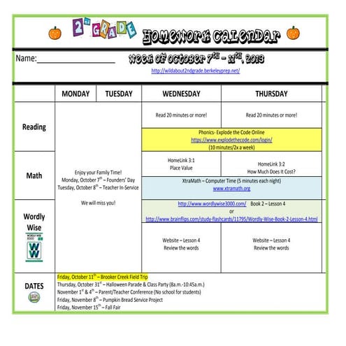 Second Grade Homework Week 2 Pdf