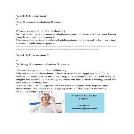 Week 8 Discussion 1The Recommendation ReportPlease respo.docx