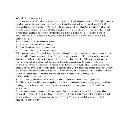 Week 8 discussion Maintenance Tasks – Operational and Maintenanc.docx