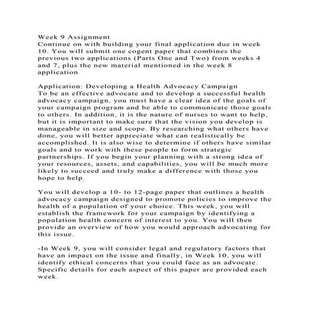 Week 9 AssignmentContinue on with building your final application .docx