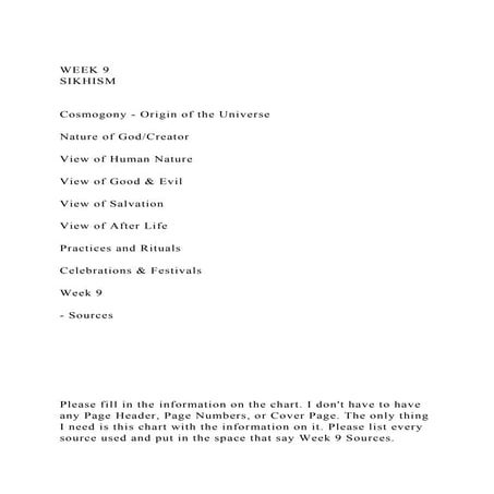 WEEK 9SIKHISMCosmogony - Origin of the UniverseNature .docx